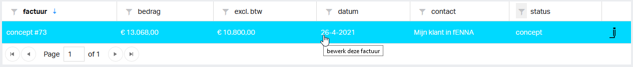 Je corrigeert het concept door in het factuuroverzicht op de regel te klikken.